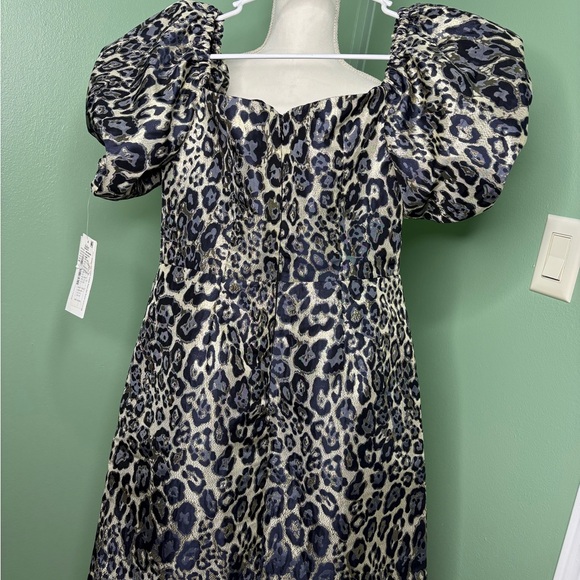 NWT Aidan by Aidan Mattox Black and Cream Leopard Dress 0 off the shoulder - Picture 5 of 9